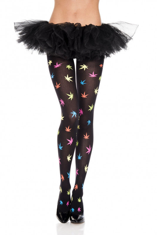 Multicolor Leaf Print Pantyhose - One Size