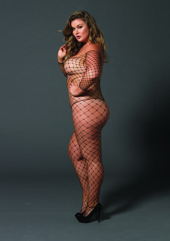 Fence Net Off the Shoulder Bodystocking - Queen Size