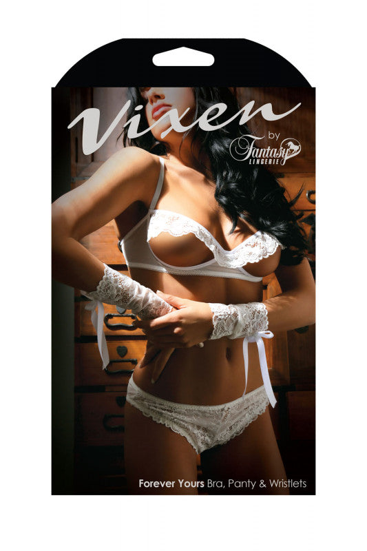 Forever Yours Bra Panty and Gloves - One Size - White