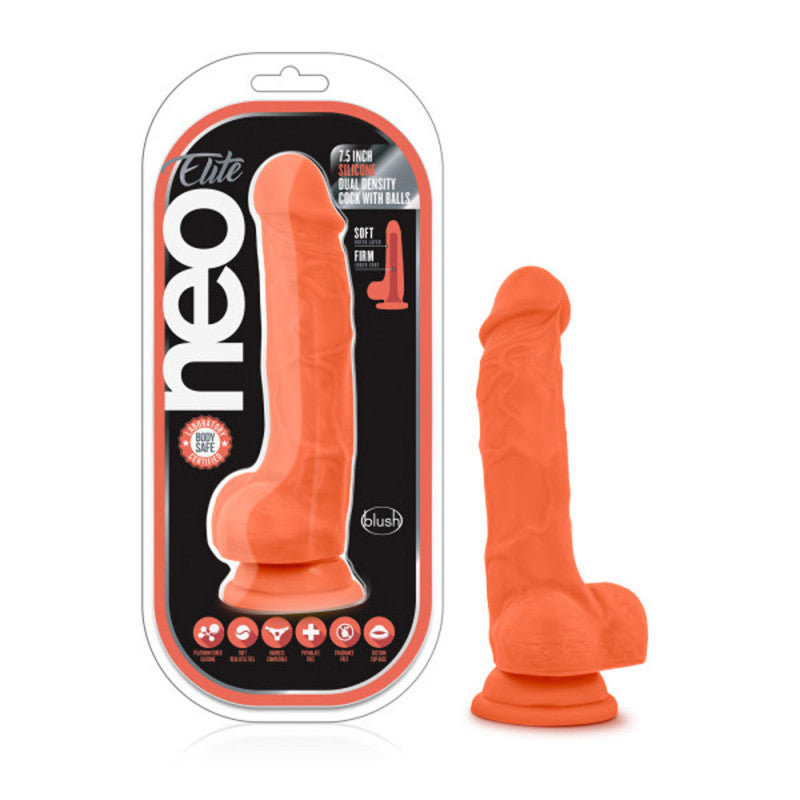 Neo Elite - 7.5 Inch Silicone Dual Density   With Balls - Neon Orange