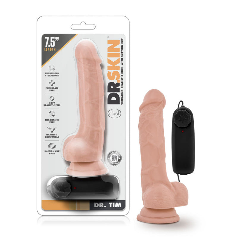 Dr. Skin - Dr. Tim - 7.5 Inch Vibrating With  Suction Cup - Vanilla