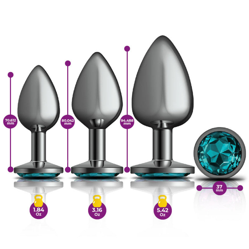 Cheeky Charms - Metal Butt Plug Gunmetal - Round - Teal - Kit
