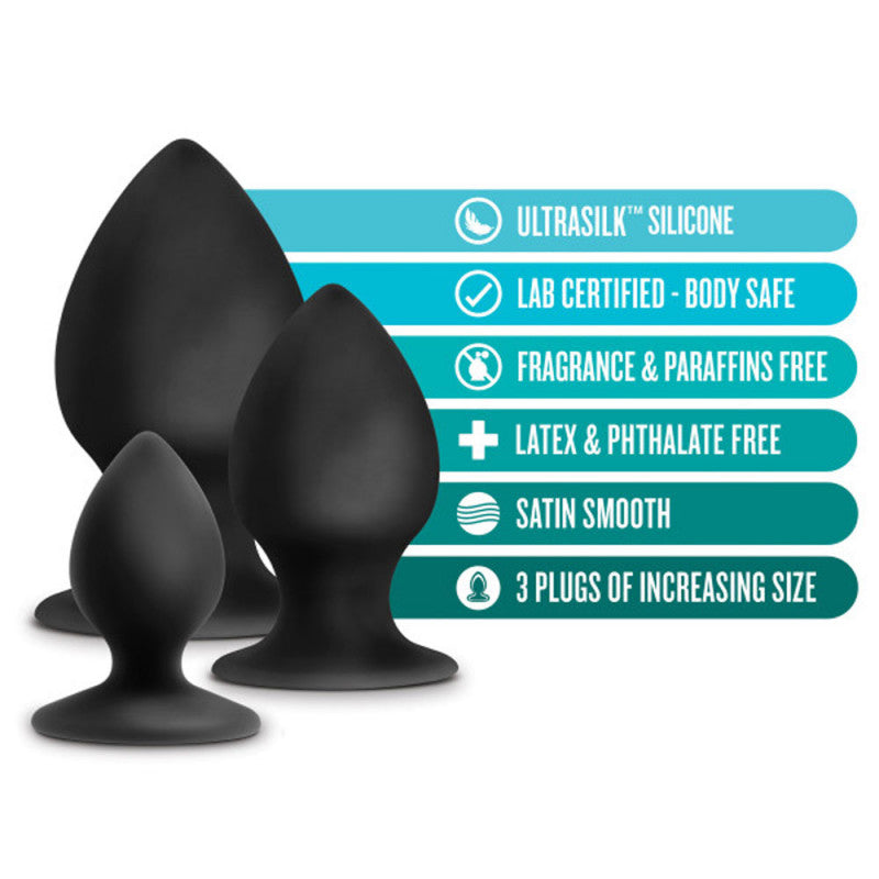 Anal Adventures - Platinum - Silicone Anal Stout  Plug Kit - Black