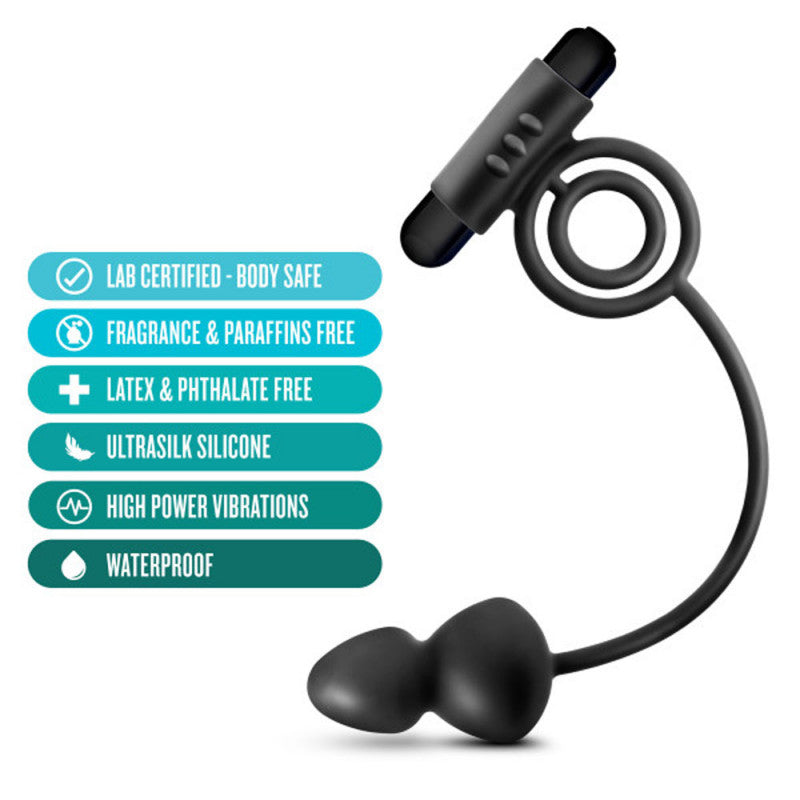 Anal Adventures- Platinum - Silicone Anal Ball  With Vibrating C-Ring- Black