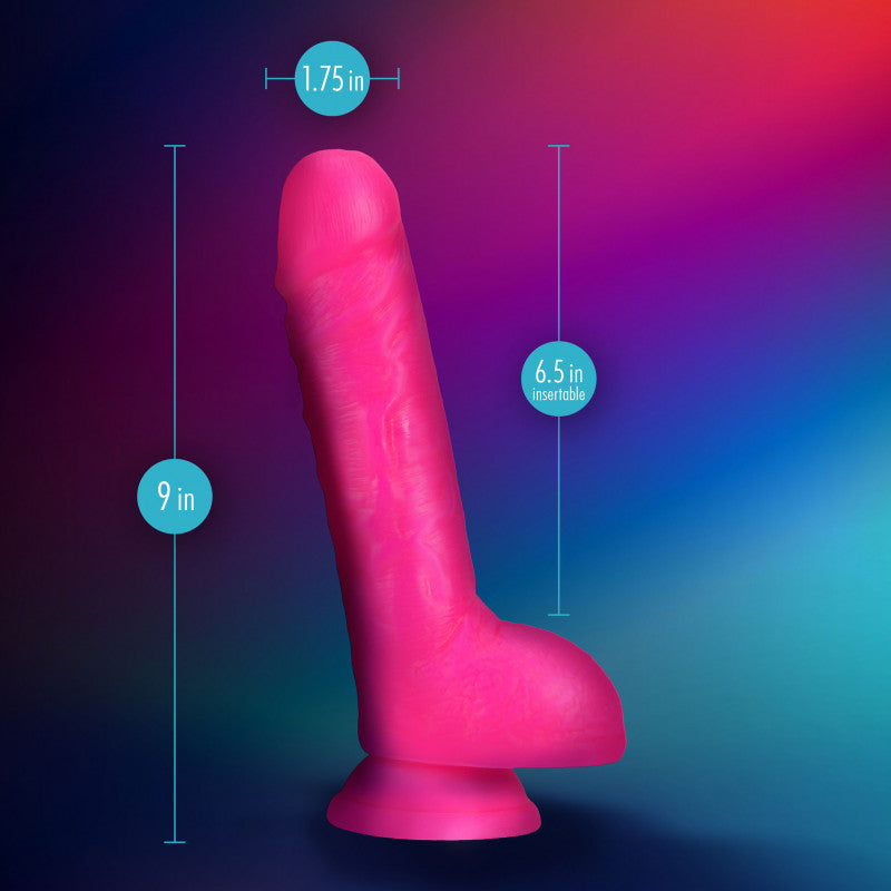Neo Elite - 9 Inch Silicone Dual Density With Balls - Neon Pink