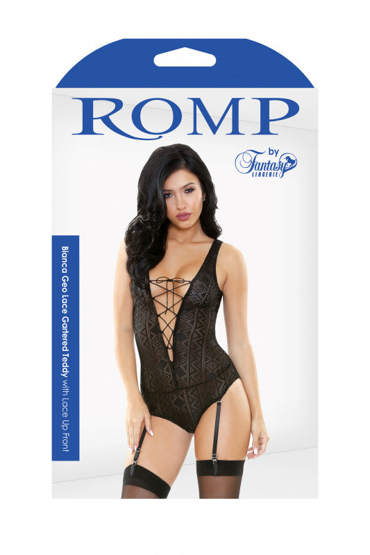 Romp Bianca Geo Lace Gartered Teddy - Medium/large