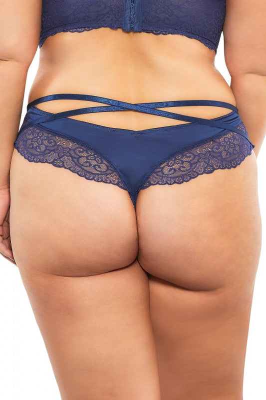High Leg Linded Thong With Crossing Back Straps - Estate Blue - 2x