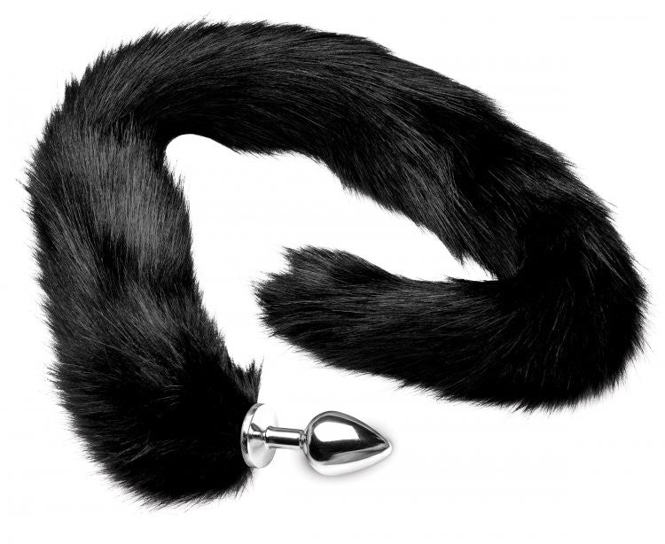 Extra Long Midnight Mink Tail Metal Anal Plug