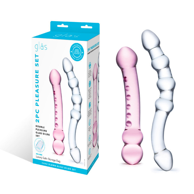 2 Pc Double Pleasure Glass  Set - Pink/clear