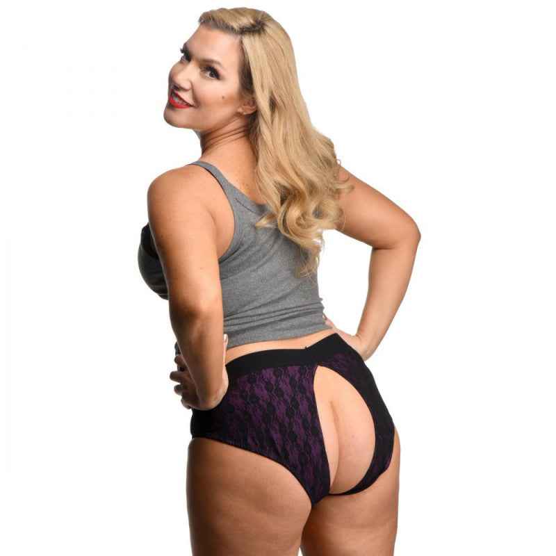 Lace Envy Crotchless Panty Harness - 2xl - Purple