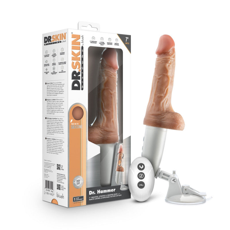 Dr. Skin Silicone Remote - Dr. Hammer - 7 Inch Thrusting   With Handle - Beige