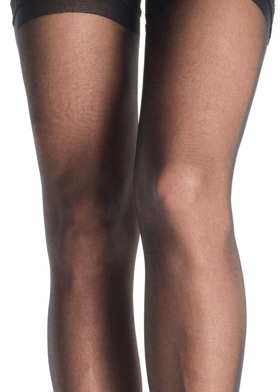 Sheer Lace Top Stockings With Attached Lace Garter Belt - Queen Size - Black