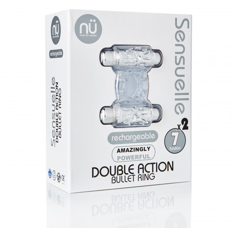 Sensuelle 7 Function Rechargeable Double Action Bullet Ring - Clear