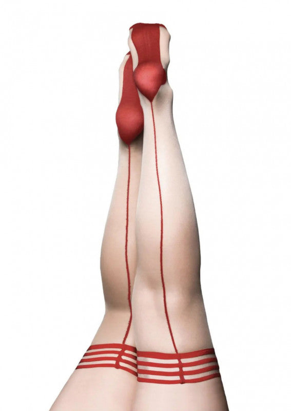 Whitney -Red Back Seam Thigh High - Size D - Nude