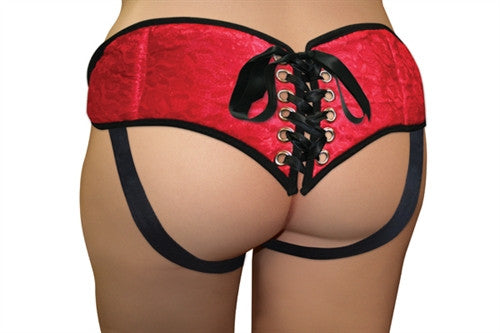 Plus Size Red Lace With Satin Corsette Strap-On