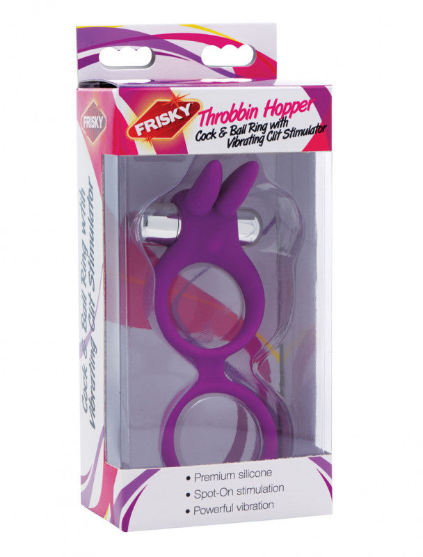 Throbbin Hopper Cock and Ball Ring With  Vibrating Clit Stimulator - Purple