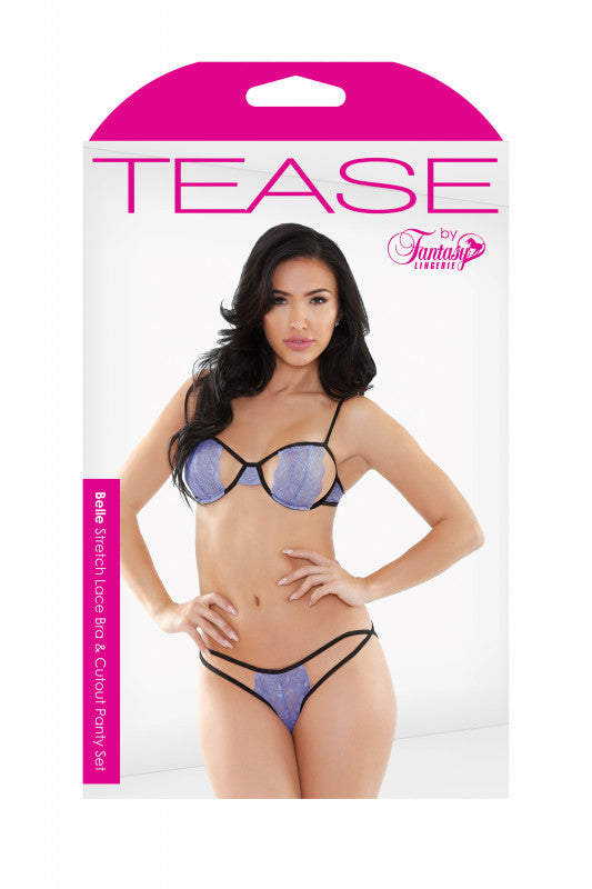 Tease - Belle - Stretch Lace Bra & Cutout Panty Set - One Size - Lavender