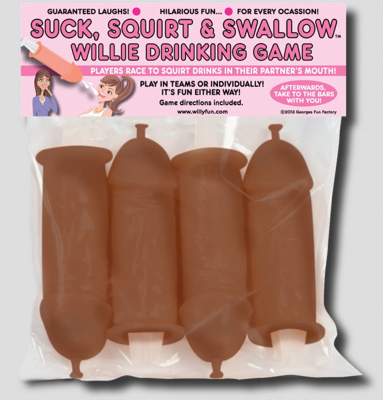 Brown XL Suck, Squirt &amp; Swallow Willie Drinking Game - 4 Pack