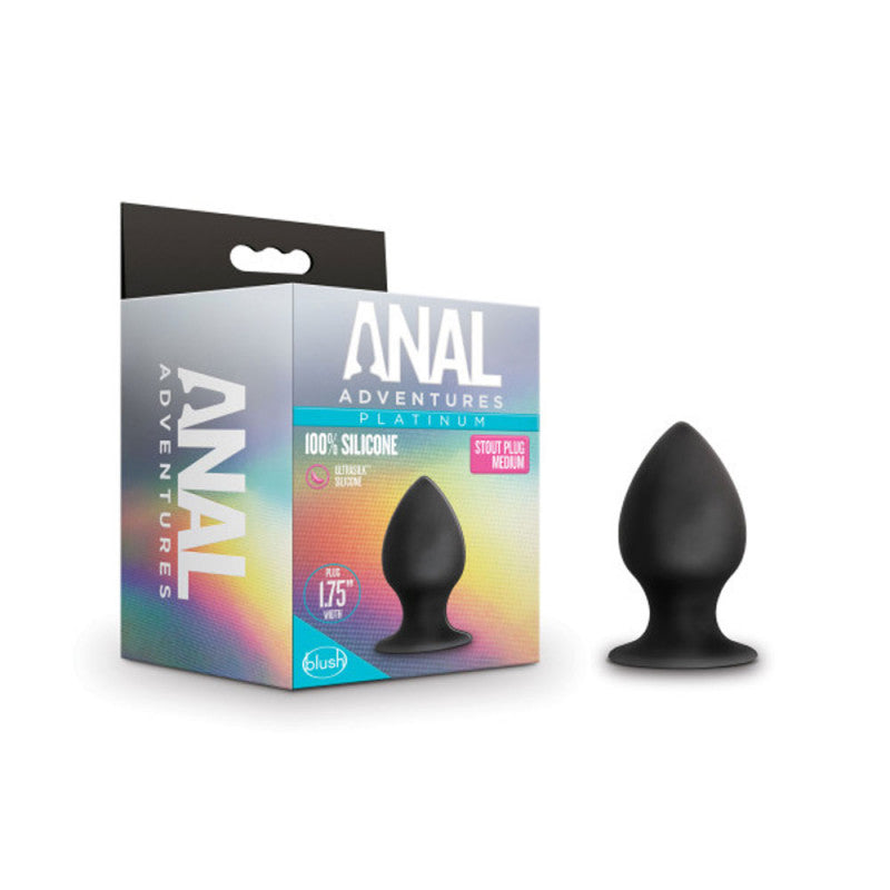 Anal Adventures - Platinum - Silicone Anal Stout  Plug - Medium - Black