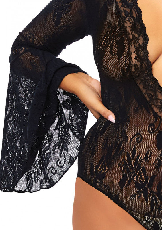 Bell Sleeve Bodysuit - Queen Size - Black