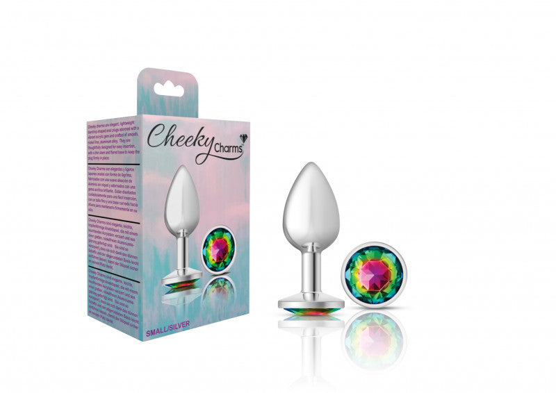 Cheeky Charms - Silver Metal Butt Plug - Round - Rainbow - Small