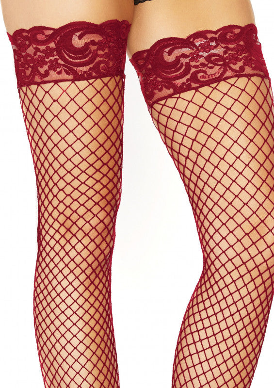 Stay Up Fishnet Thigh Highs - One Size - Burgandy
