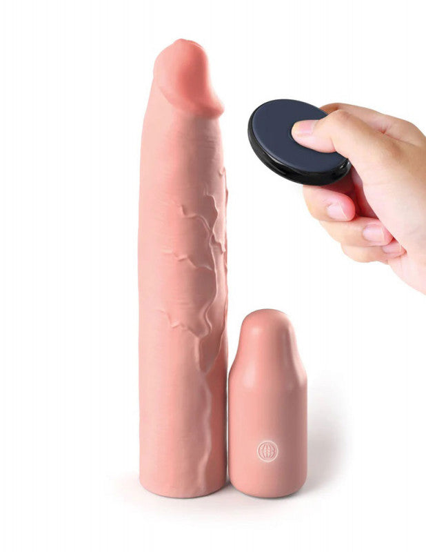 Fantasy X-Tensions Elite 9 Inch Sleeve Vibrating  3 Inch Plug With Remote - Light