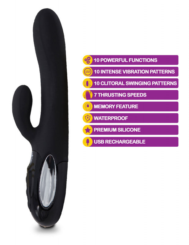 Hypnotic - Black - Thrusting Rabbit With Swinging Clitoral Stimulator