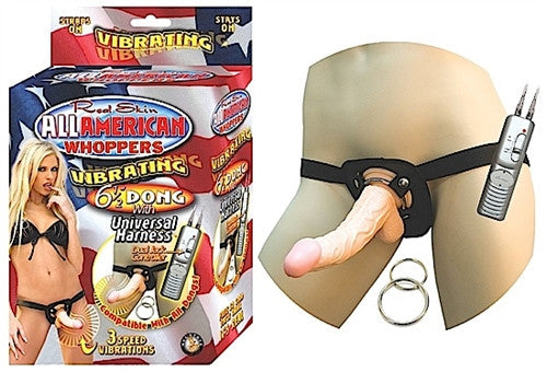 All American Whoppers Vibrating 6.5-Inch  With Universal Harness - Flesh