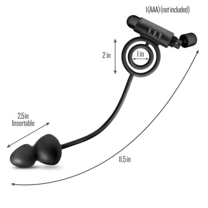 Anal Adventures- Platinum - Silicone Anal Ball  With Vibrating C-Ring- Black
