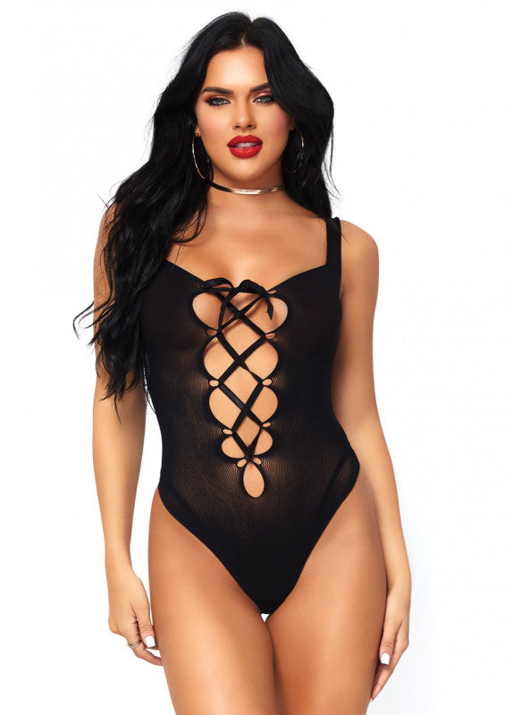 Lace Up Teddy - One Size - Black