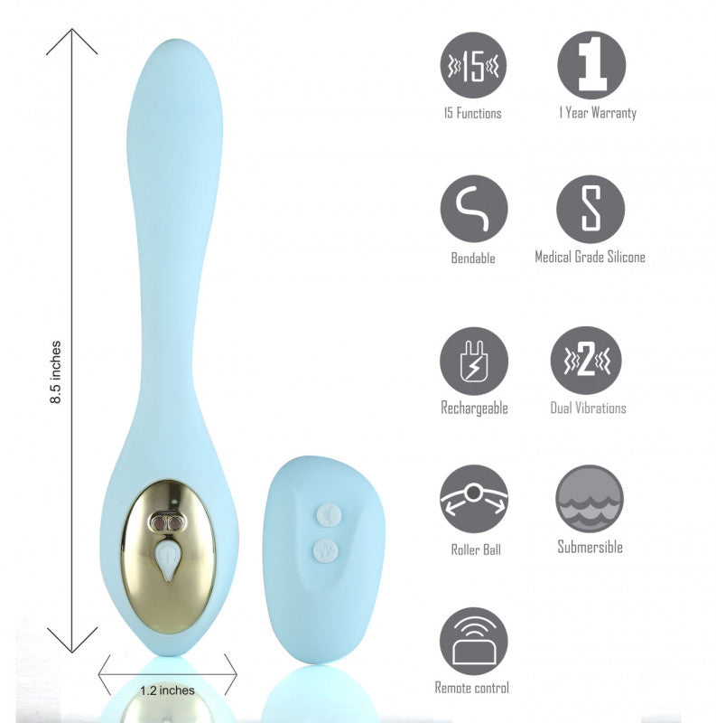Harmonie Rechargeable Remote Silicone Bendable  Vibrator -Teal