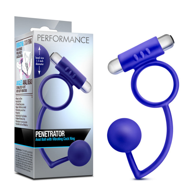Performance Penetrator Anal Ball With Vibrating  Ring - Indigo