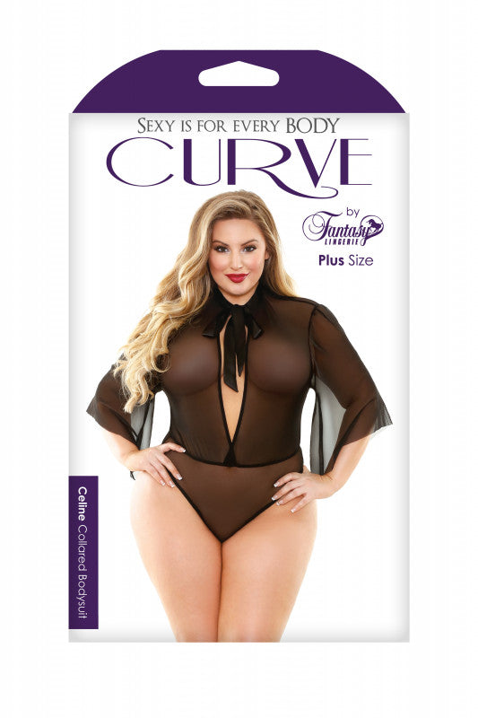 Celine Collared Bodysuit - Black - 3x4x