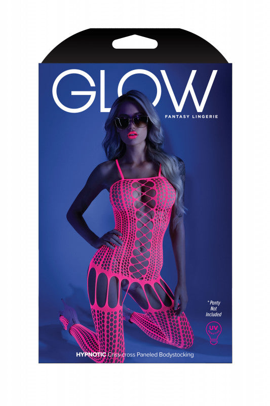 Hypnotic Crisscross Stripe Bodystocking - One Size - Neon Pink