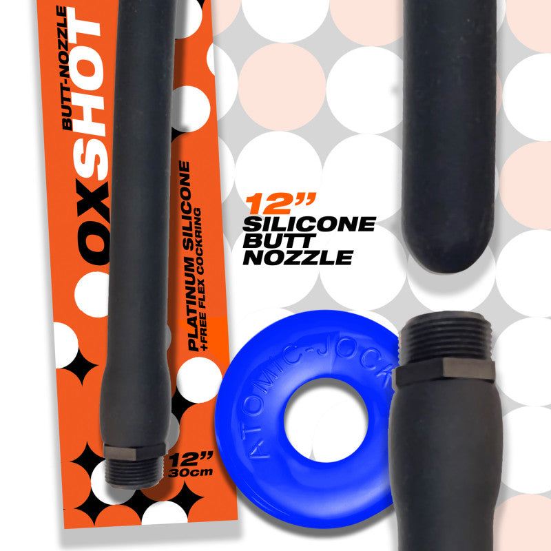 Oxshot - Butt-Nozzle Shower Hose 12 Inch - Black  Blue