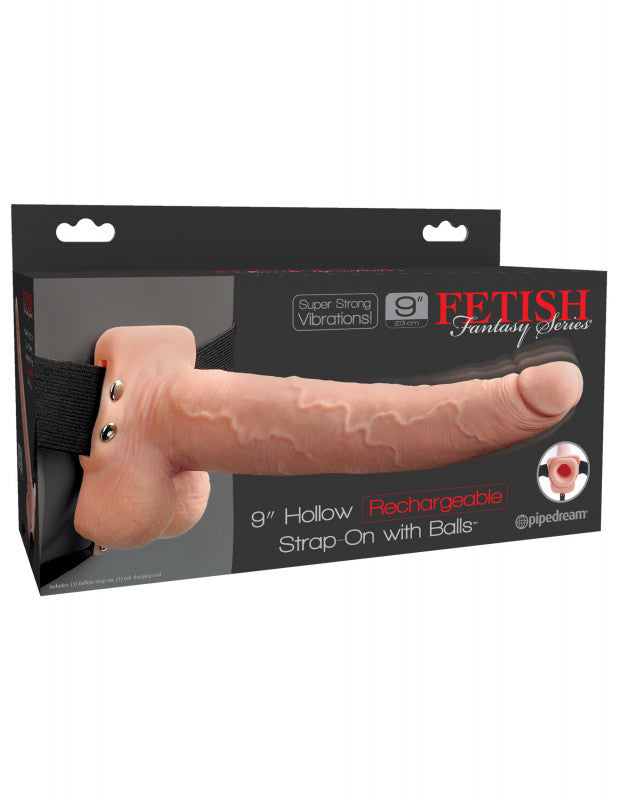 Fetish Fantasy Series 9&quot; Hollow Rechargeable Strap-on With Balls - Flesh