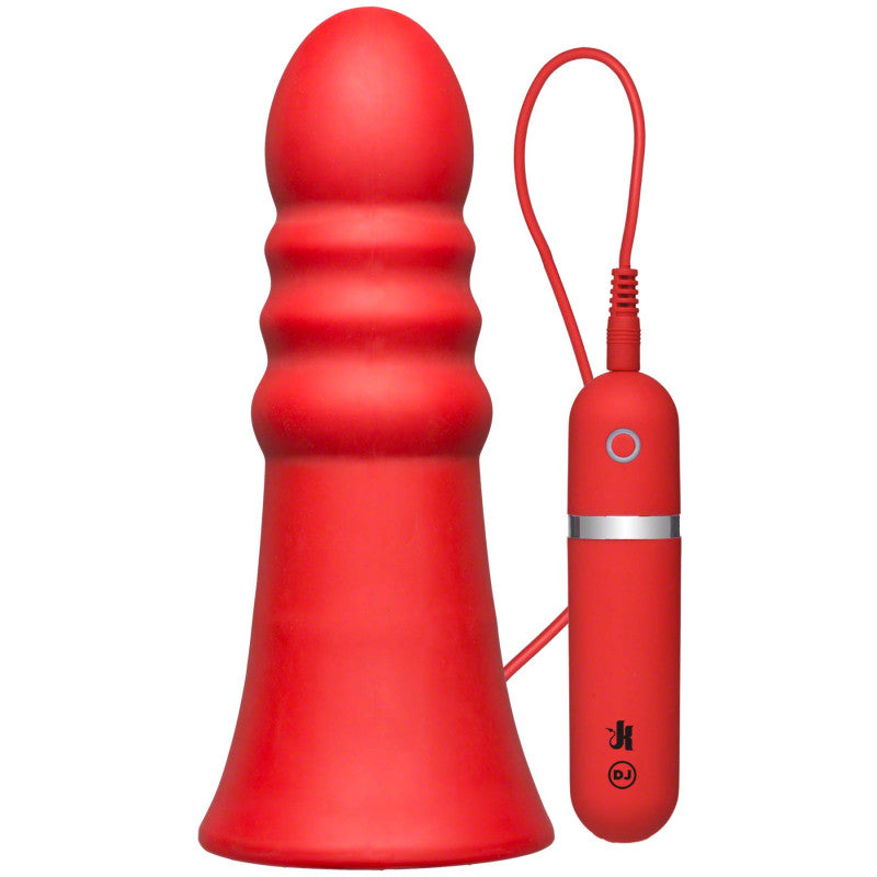 Vibrating Silicone Butt Plug - Ridged 8" - Red