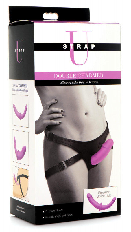 Double Charmer Silicone Double  With Harness  - Purple