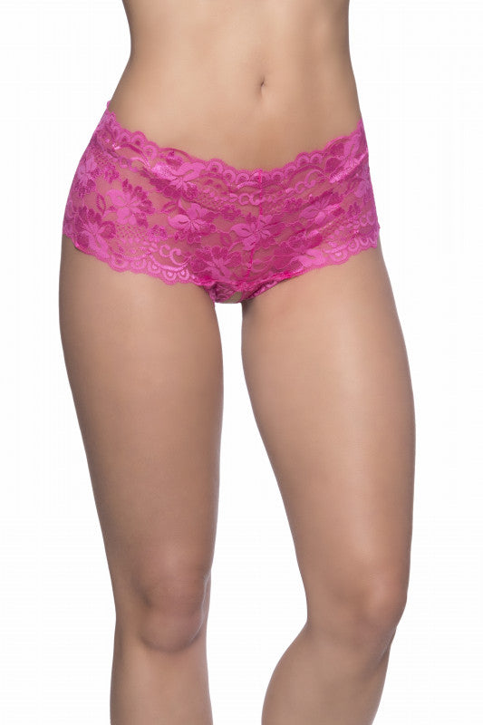 Crotchless Lace Boyshort - Pink - Large/  Extra-Large