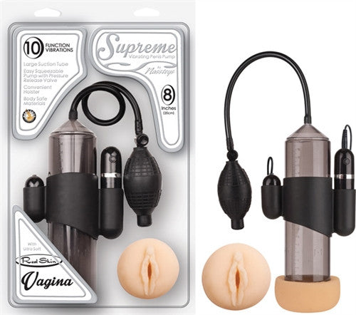 Supreme Vibrating Penis Pump - Vagina - Black
