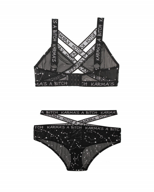 Karma's a Bitch Bralette and Cutout Panty Set - Black - L/xl