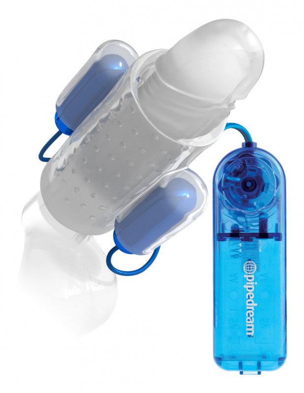 Dual Vibrating Penis Sleeve - Blue and Clear