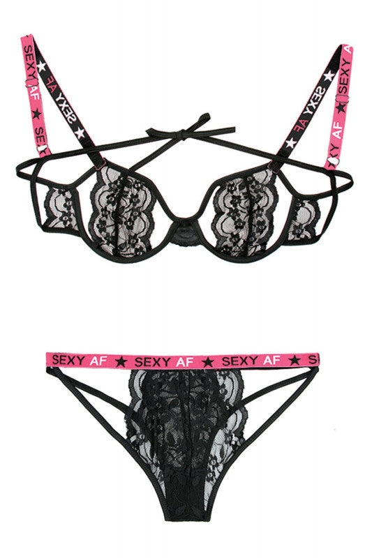 Sexy Af Cutout Bra & Panty Set - Pink/black - M/l