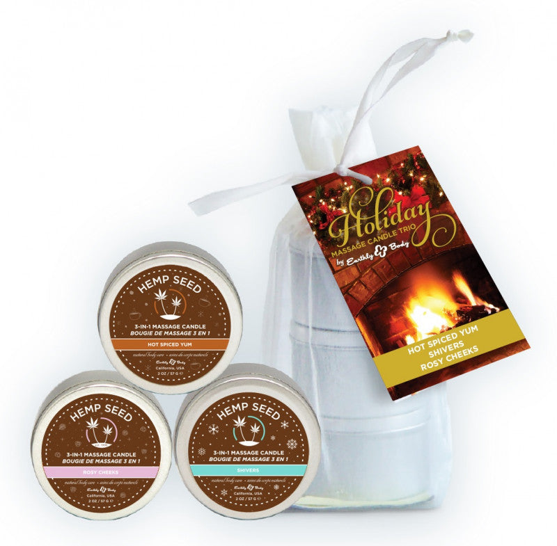 Hemp Seed Holiday Candle 2 Oz Trio in Organza Bag