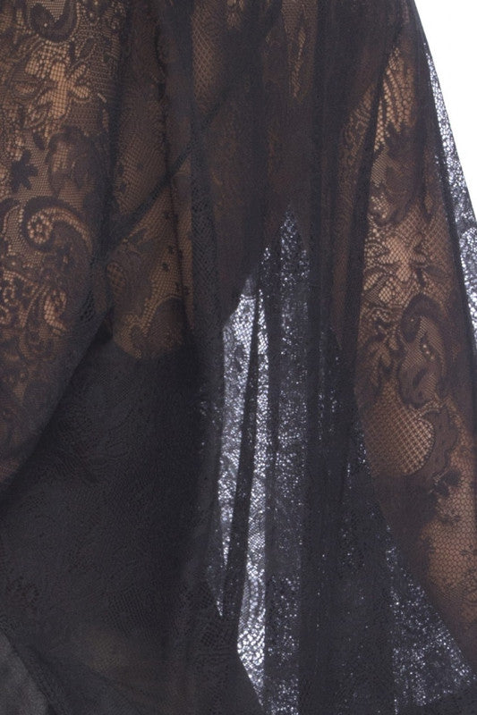 All Over Lace Handkerchief Robe With Wide Satin Edges - Black - One Size
