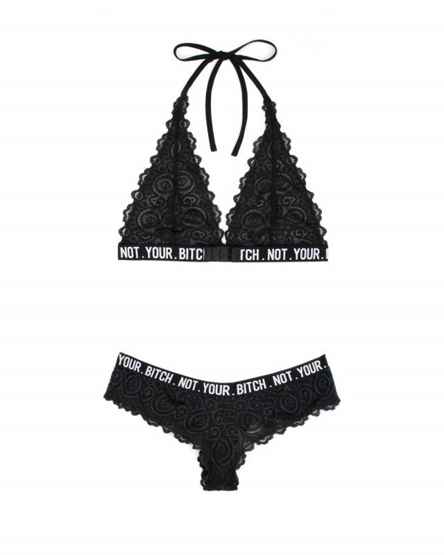 Not Your Bitch Bralette and Cheeky Panty Set - Black - L/xl