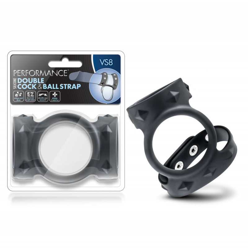 Performance - Vs8 - Silicone Double Cock &amp; Ball Strap - Black