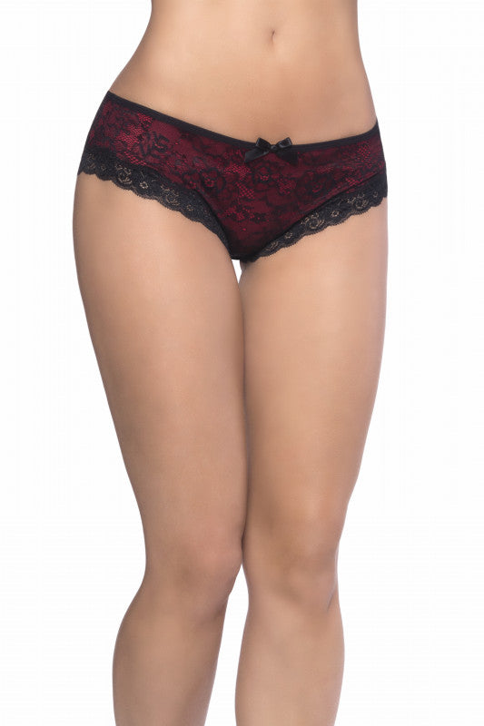 Cage Back Lace Panty - Black/ Red - Large/  Extra-Large