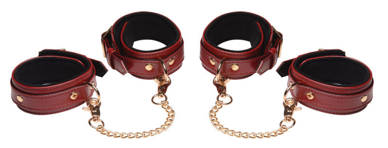 6 Piece Burgundy Bondage Set Burgundy Cuffs,  Collar and Leash